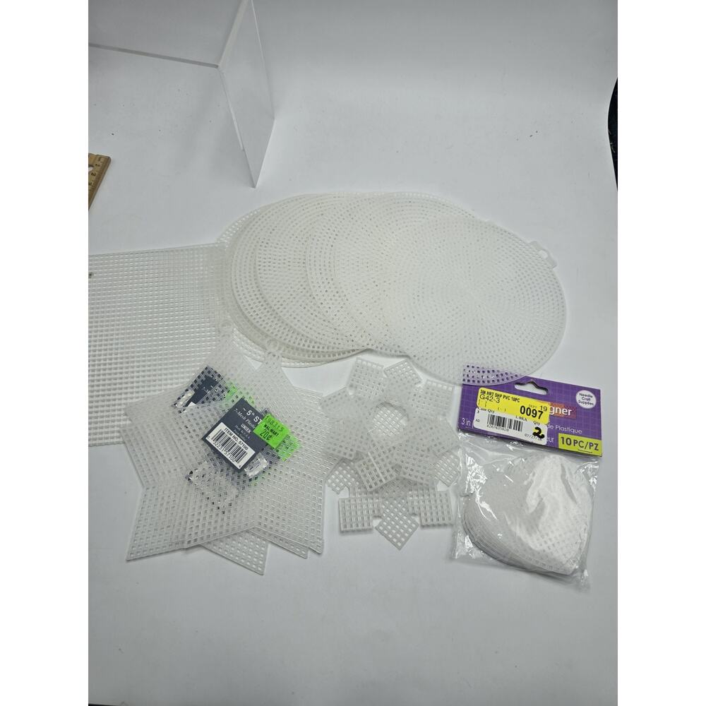 NEW Pieces of Mesh Plastic Canvas Circle Star Snowflake Heart
